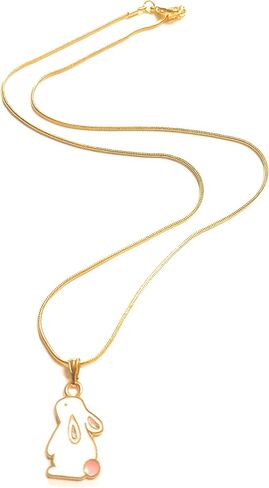 Rabbit Enamel Pendant Necklace Chain 18K Gold Plated 18 Inch White Gift Boxed in Saudi Arabia