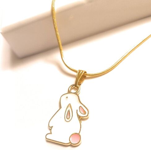 Rabbit Enamel Pendant Necklace Chain 18K Gold Plated 18 Inch White Gift Boxed in Saudi Arabia