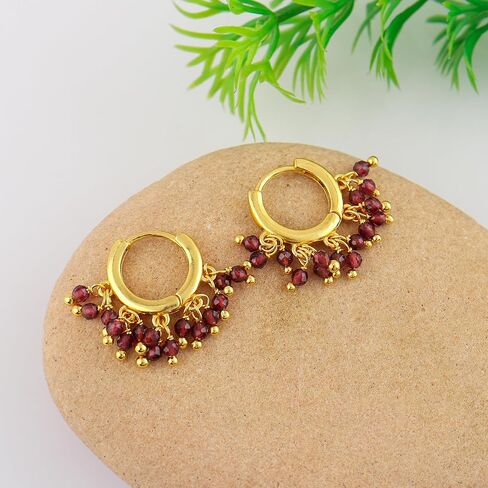 Natural Amethyst Beads Hoop Earring Amethyst Earrings for Women Gold Plated Handmade Jewelry, Gift For Her (Amethyst) in Saudi Arabia