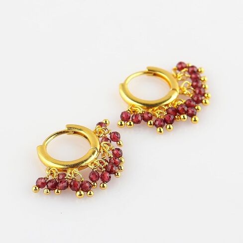 Natural Amethyst Beads Hoop Earring Amethyst Earrings for Women Gold Plated Handmade Jewelry, Gift For Her (Amethyst) in Saudi Arabia