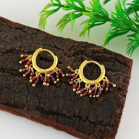 Natural Amethyst Beads Hoop Earring Amethyst Earrings for Women Gold Plated Handmade Jewelry, Gift For Her (Amethyst) in Saudi Arabia