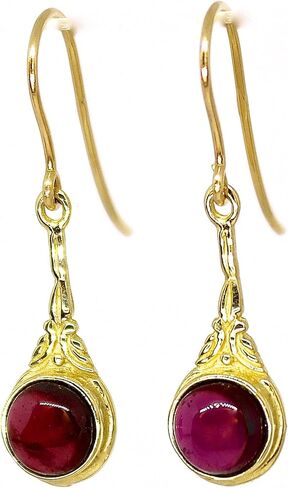 Garnet Earrings, 14k Gold plating drop dangle earrings, Red stone earrings, Victorian earrings, Dainty gold Earrings for women, Boho earrings, Gold Garnet dangle earrings, Everyday earrings in Saudi Arabia