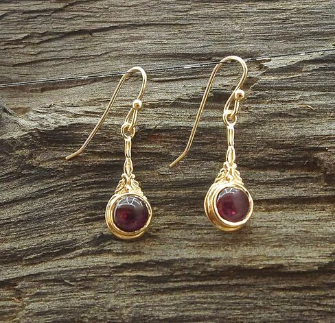 Garnet Earrings, 14k Gold plating drop dangle earrings, Red stone earrings, Victorian earrings, Dainty gold Earrings for women, Boho earrings, Gold Garnet dangle earrings, Everyday earrings in Saudi Arabia