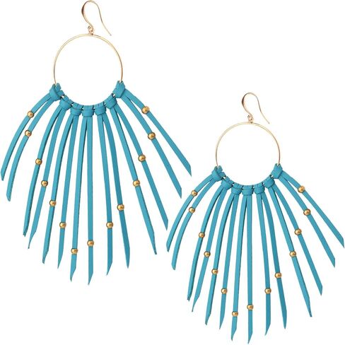 Boho Leather Fringe Tassel Earrings for Women Dangling with Rivet Beads Western Cowgirl Country Dangle Earrings (Brown) in Saudi Arabia