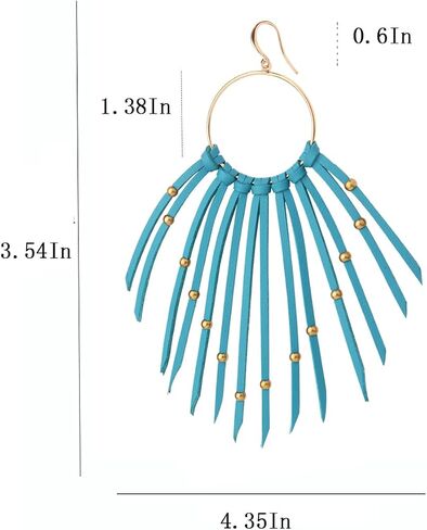 Boho Leather Fringe Tassel Earrings for Women Dangling with Rivet Beads Western Cowgirl Country Dangle Earrings (Brown) in Saudi Arabia