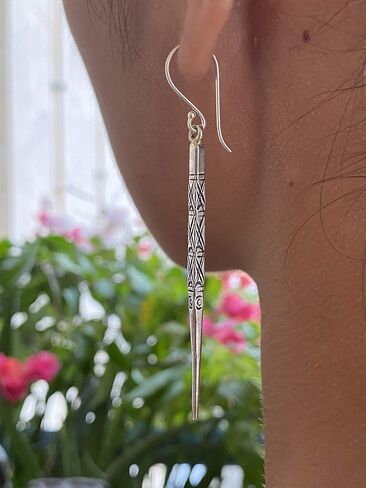 Sterling Silver Thick Needle Spike Long Dangle Earrings, 2 3/4" Long Handmade porcupine Thorn Earring, Gift for Her in Saudi Arabia
