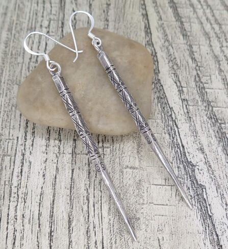 Sterling Silver Thick Needle Spike Long Dangle Earrings, 2 3/4" Long Handmade porcupine Thorn Earring, Gift for Her in Saudi Arabia