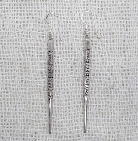 Sterling Silver Thick Needle Spike Long Dangle Earrings, 2 3/4" Long Handmade porcupine Thorn Earring, Gift for Her in Saudi Arabia