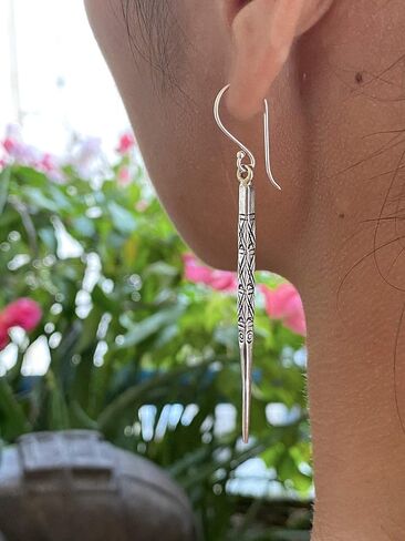 Sterling Silver Thick Needle Spike Long Dangle Earrings, 2 3/4" Long Handmade porcupine Thorn Earring, Gift for Her in Saudi Arabia