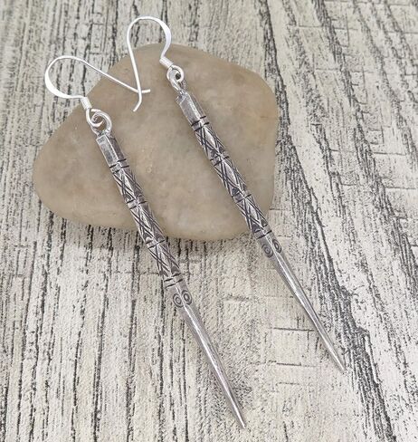 Sterling Silver Thick Needle Spike Long Dangle Earrings, 2 3/4" Long Handmade porcupine Thorn Earring, Gift for Her in Saudi Arabia
