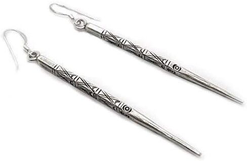 Sterling Silver Thick Needle Spike Long Dangle Earrings, 2 3/4" Long Handmade porcupine Thorn Earring, Gift for Her in Saudi Arabia