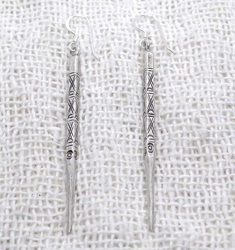 Sterling Silver Thick Needle Spike Long Dangle Earrings, 2 3/4" Long Handmade porcupine Thorn Earring, Gift for Her in Saudi Arabia