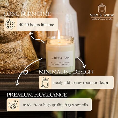 Wax & Wane Champagne 8oz Handmade Candle For Men and Women - Long Burning 40+ Hours Candles For Home, Bedroom, and Bathroom - 100% Natural Soy Candles Made in the USA in Saudi Arabia