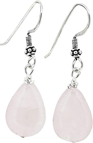 أقراط VN Jewelry النسائية المصنوعة يدويًا من الفضة الإسترليني والأحجار الكريمة الطبيعية المتدلية من اللازورد الأزرق والفيروز والملكيت والبقع الزرقاء للنساء والسيدات والفتيات (العقيق الأسود) in Saudi Arabia