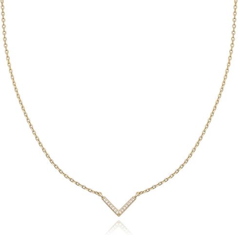 قلادة من الذهب عيار 14 قيراط على شكل حرف V | قلادة مجوهرات مثلث شيفرون | قلادة من الذهب على شكل حرف V مع زركونيا مكعبة | مجوهرات هندسية على شكل حرف V | قلادة داينتي شيفرون عيار 18 قيراط | هدية لها in Kuwait