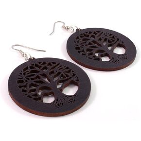 Tree of Life Earrings made of Sustainable Black-Stained Maple Wood - Large - Wooden Hook Dangle Drop Earrings in Saudi Arabia