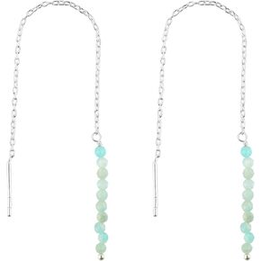 Natural Amazonite Earrings, Dainty Threader Pair, Natural Gemstone Beads, Birthstone Crystal, Gift for Women, Chakra Energy Healing Crystals Jewelry in Silver Plated (Amazonite) in Saudi Arabia