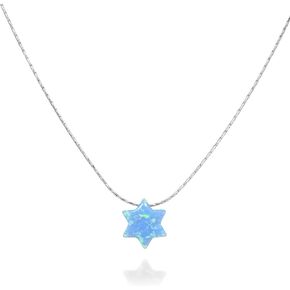 Blue Opal David Star Choker Necklace - Mianimal Magen David Gold Fillef Necklace, Length 13.5" + 3" Extending Chain