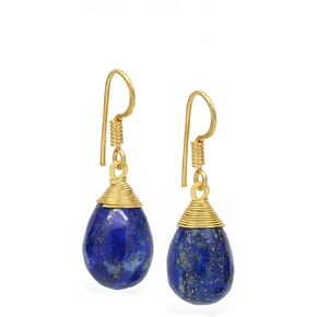 Gempires Natural Black Obsidian Dew Drop Dangle Earring, 14k Yellow Gold Plated Handmade Jewelry, Boho Earrings For Women (Black Obsidian) in Kuwait
