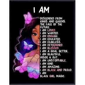 African American Girl Wall Art & Decor - I Am Black Girl Magic - Black Art - Inspirational Positive Affirmations - Inspiring Positive Quotes - Tween Teen Little Girls Bedroom Decor - Daughter Gifts
