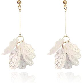 Long Rose Petal Dangle Earrings Floral Tassel Statement Hanging Earring for Women Girl Teen Girlfriend Exaggerated Party Floral Jewelry Gift(Shell Petal Earrings-C)