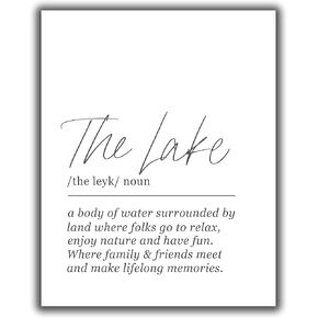 The Lake Definition Word Wall Art Print. 11x14 UNFRAMED Black and White Minimalist, Dictionary-Style Quote Typography Decor for Lake House, Cabin, Cottage. in Kuwait