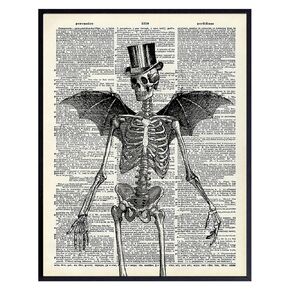 Gothic Skeleton Decor 11x14 - Halloween Decorations - Steampunk Decor - Goth Gothic Home Decor - Medieval Renaissance Bat Wall Decor Poster - Creepy Scary Poster - Pagan Gifts - Skull Wall Art in Saudi Arabia