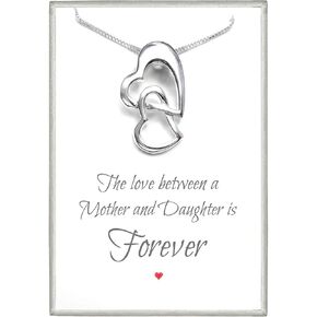 Double Heart Necklace, Sterling Silver Heart Necklace, Mother Gift Necklace, Gift for Daughter, Gift for Son, Mother Daughter Necklace, Mother Son Necklace Sterling Silver (Mother and Daughter)