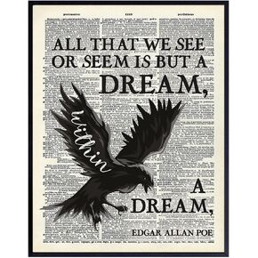Edgar Allan Poe Raven Art LARGE 11x14 - Gothic Home Decor - Typography Wall Art - Vintage Wall Art - Halloween Decoration - Pagan Gifts - Upcycled Dictionary Art - Wicca Wiccan Wall Decor in Saudi Arabia