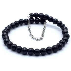 Authentic Shungite Bracelets, Memory Wire, 5mm Polished Shungite Bead, Adjustable Bracelet, Unisex, Women, Men, Silver Chain Link, Grounding Stone, Healing Stone, Chakra in Saudi Arabia