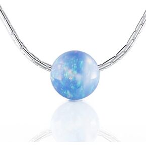 Blue Opal Necklace For Women - Black Wire Sterling Silver Round Cut Birthstone Pendant Necklace - 925 Dainty Blue Opal Necklace in Kuwait