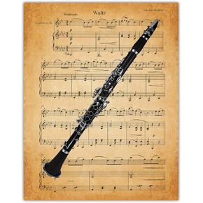 Vintage Clarinet Waltz Music Sheet: Aesthetic Wall Art Prints for Bathroom, Home, Man Cave, Dorm, Office & Bar Wall Decor Poster - Creative Gift Idea for Music Lovers | Unframed Posters 11x14 in Saudi Arabia