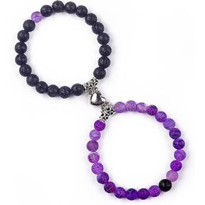Matching Couple Bracelets Healing Crystal Bracelets for Couples Matching Heart Bracelet for Lover Him & Her Boyfriend Girlfriend Valentine's Day Gifts (Green Weathered Agate+ Black Lava Rock) in Saudi Arabia