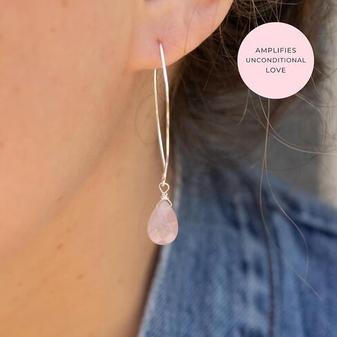 أقراط الأحجار الكريمة من الفضة الإسترلينية من SoulKu، أقراط متدلية من الأحجار الكريمة مصنوعة يدويًا، مجوهرات التمكين مع كريستال شفاء، مجوهرات ملهمة للنساء، هدايا الأم والأخت (أوبالين، الأمومة) in Kuwait