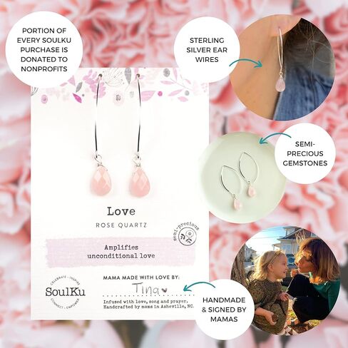 أقراط الأحجار الكريمة من الفضة الإسترلينية من SoulKu، أقراط متدلية من الأحجار الكريمة مصنوعة يدويًا، مجوهرات التمكين مع كريستال شفاء، مجوهرات ملهمة للنساء، هدايا الأم والأخت (أوبالين، الأمومة) in Kuwait