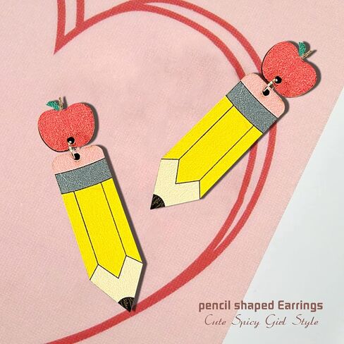 Funny Pencil Earrings for Women Girls, Pencil Hand Painted Laser Cut Wood Earrings, Teacher Earrings Pencil Jewelry, Pencil Drop Dangle Earrings, Teacher Appreciation Gifts (Yellow) in Saudi Arabia