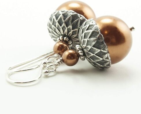 Dashe Designs أقراط بلوط مصنوعة يدويًا للنساء، لؤلؤ صناعي ملون نحاسي، أسلاك أذن من الفضة الإسترلينية in Saudi Arabia