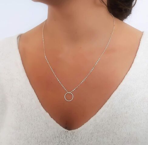 قلادة أنيكا بيلا كارما للنساء، الطول 20-22 بوصة، قلادات طويلة الطبقات، مقاومة للماء، قلادة دائرية بسيطة من الفضة الاسترليني أو الذهب المملوء (فضي) in Kuwait