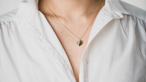 Variegated Monstera Albo, Thai Constellation Leaf Necklace, 18k Gold Monstera Albo Thai Constellation Earring Studs for Women, Men • Plant Gifts in Saudi Arabia
