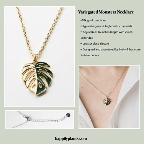 Variegated Monstera Albo, Thai Constellation Leaf Necklace, 18k Gold Monstera Albo Thai Constellation Earring Studs for Women, Men • Plant Gifts in Saudi Arabia