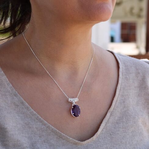 Echmeck مصنوع يدويًا من الفضة الإسترليني 925 بيضاوي أسود ورمادي هيماتيت 15 × 20 مم حجر صغير قلادة سلسلة 18 + 2 بوصة in Kuwait