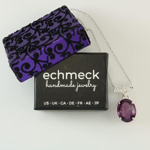 Echmeck مصنوع يدويًا من الفضة الإسترليني 925 بيضاوي أسود ورمادي هيماتيت 15 × 20 مم حجر صغير قلادة سلسلة 18 + 2 بوصة in Kuwait