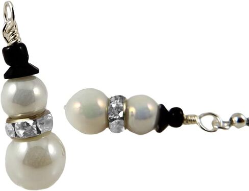 Handmade Snowman Earrings for Women with Opalescent Glass Beads, Rhinestone Scarf, Black Beaded Top Hat and Silver Toned Ear Wires (Blue) in Kuwait