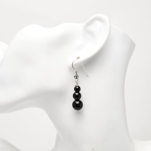 Handmade Women's Natural Gemstone Triple Beads and Sterling Silver Dangle Drop Earrings | Gemstone Beaded Dangle Earrings Gift Ideas for Women, Girls (Amethyst) in Saudi Arabia