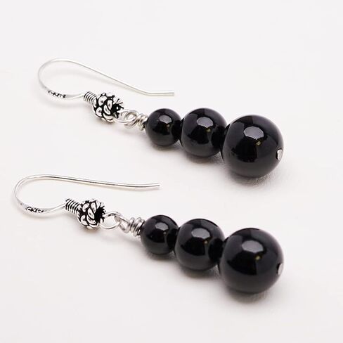 Handmade Women's Natural Gemstone Triple Beads and Sterling Silver Dangle Drop Earrings | Gemstone Beaded Dangle Earrings Gift Ideas for Women, Girls (Amethyst) in Saudi Arabia