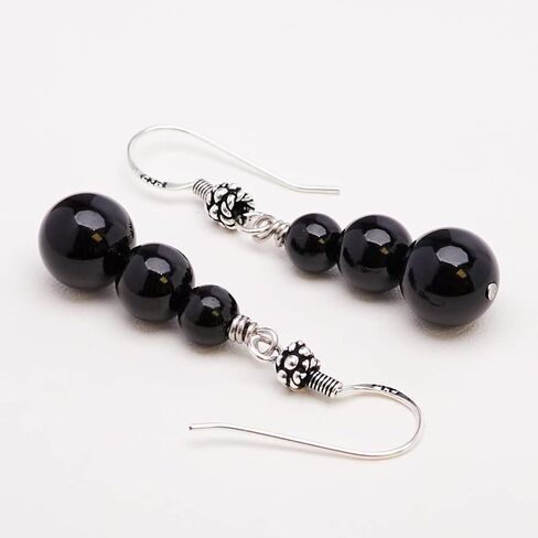 Handmade Women's Natural Gemstone Triple Beads and Sterling Silver Dangle Drop Earrings | Gemstone Beaded Dangle Earrings Gift Ideas for Women, Girls (Amethyst) in Saudi Arabia