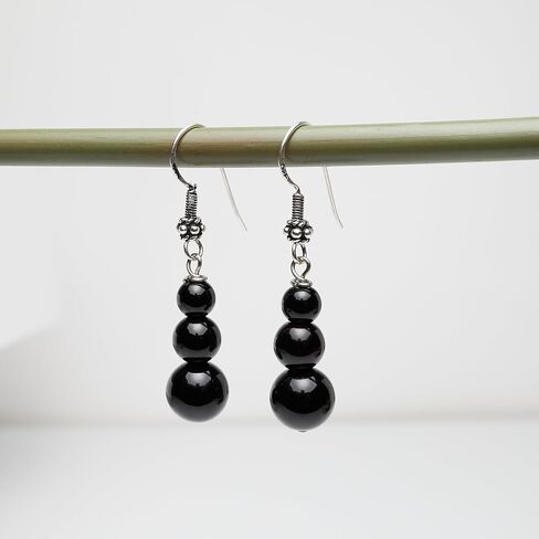 Handmade Women's Natural Gemstone Triple Beads and Sterling Silver Dangle Drop Earrings | Gemstone Beaded Dangle Earrings Gift Ideas for Women, Girls (Amethyst) in Saudi Arabia