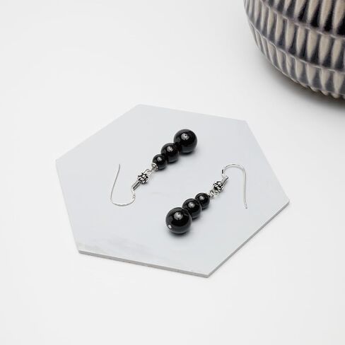 Handmade Women's Natural Gemstone Triple Beads and Sterling Silver Dangle Drop Earrings | Gemstone Beaded Dangle Earrings Gift Ideas for Women, Girls (Amethyst) in Saudi Arabia