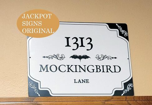 1313 Mockingbird Lane Sign Rustic Metal Print Mockingbird Ln Halloween Decoration Sign 8"x12" Goth Art (8"x12") in Saudi Arabia