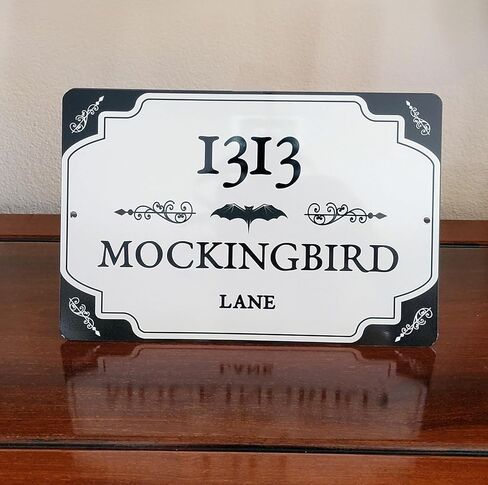 1313 Mockingbird Lane Sign Rustic Metal Print Mockingbird Ln Halloween Decoration Sign 8"x12" Goth Art (8"x12") in Saudi Arabia